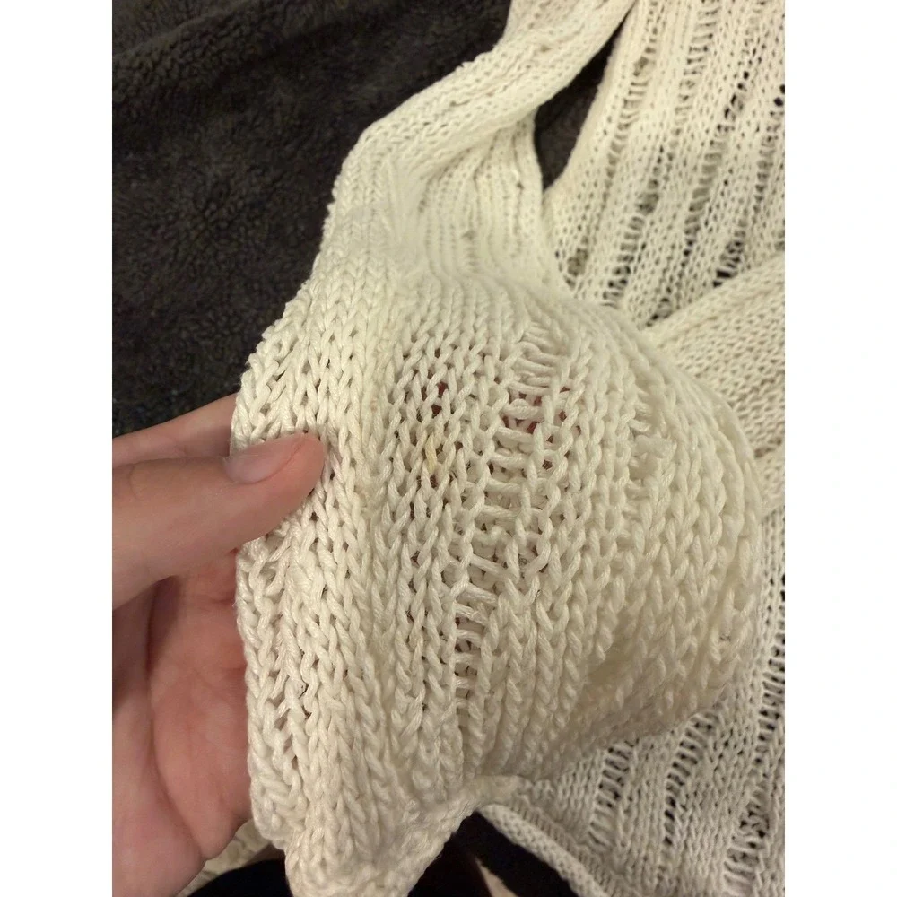 Michael Kors Womens White Open Knit Pointelle Long Sleeve Sweater Cover-ip